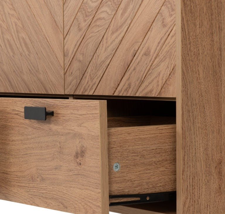 Leon Herringbone Retro 3 Door 2 Drawer Wardrobe - Seconique