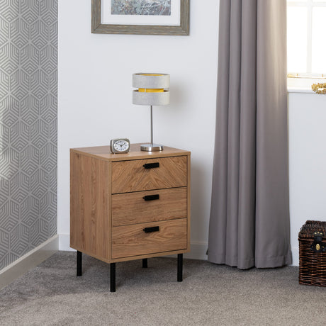 Leon Herringbone Retro 3 Drawer Bedside Table - Seconique