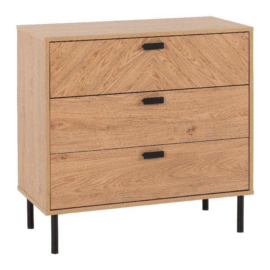 Leon Herringbone Retro 3 Drawer Chest - Seconique