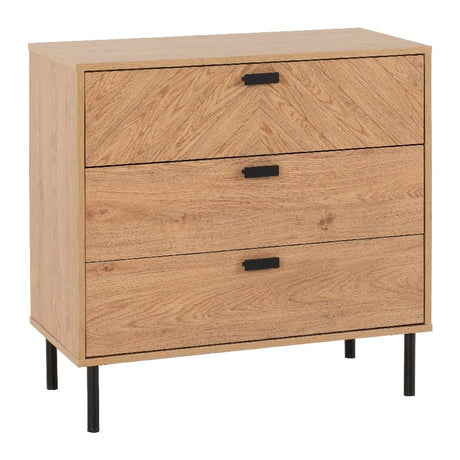 Leon Herringbone Retro 3 Drawer Chest - Seconique