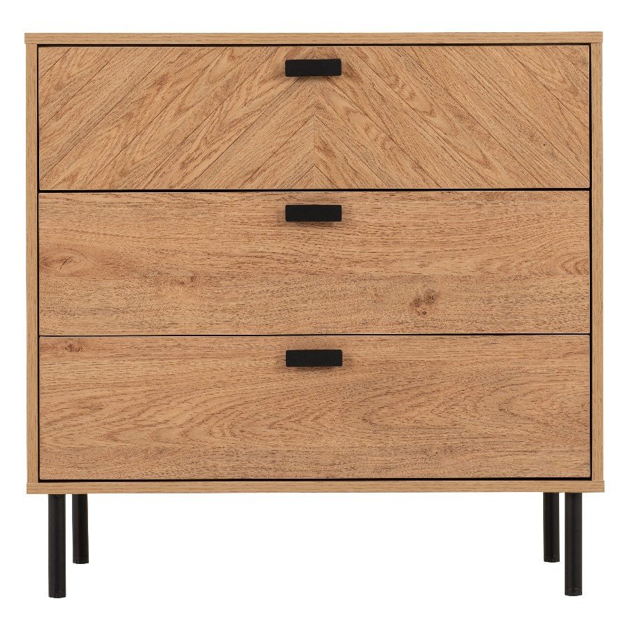 Leon Herringbone Retro 3 Drawer Chest - Seconique