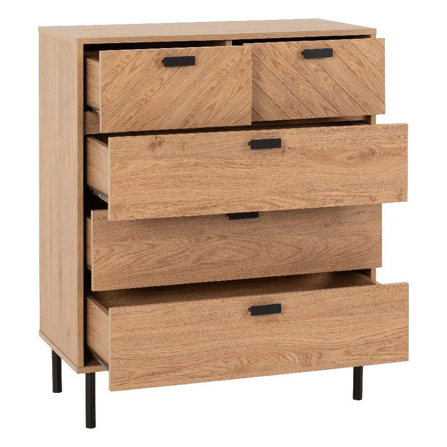 Leon Herringbone Retro 3+2 Drawer Chest - Seconique