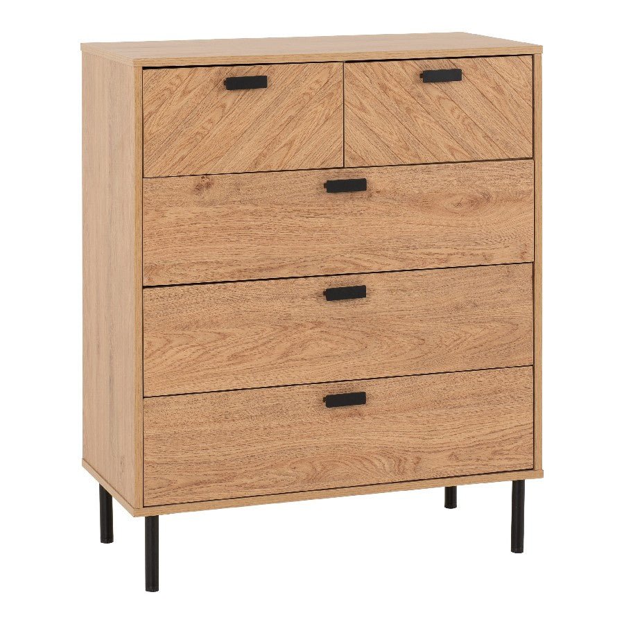 Leon Herringbone Retro 3+2 Drawer Chest - Seconique