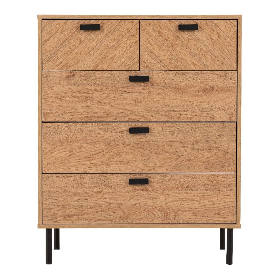 Leon Herringbone Retro 3+2 Drawer Chest - Seconique