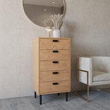Leon Herringbone Retro 5 Drawer Narrow Chest - Seconique