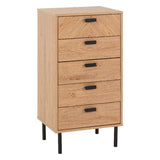 Leon Herringbone Retro 5 Drawer Narrow Chest - Seconique