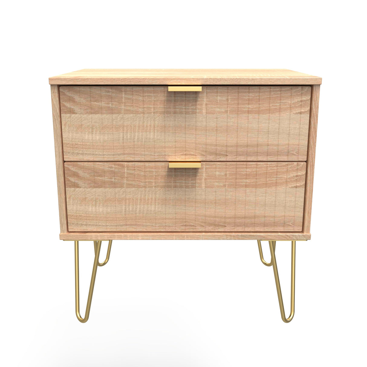 Linear 2 Drawer Midi Chest with Gold Hairpin Legs - Welcome Furniture