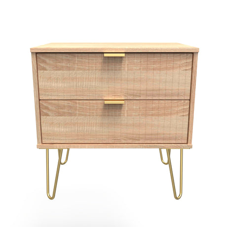 Linear 2 Drawer Midi Chest with Gold Hairpin Legs - Welcome Furniture