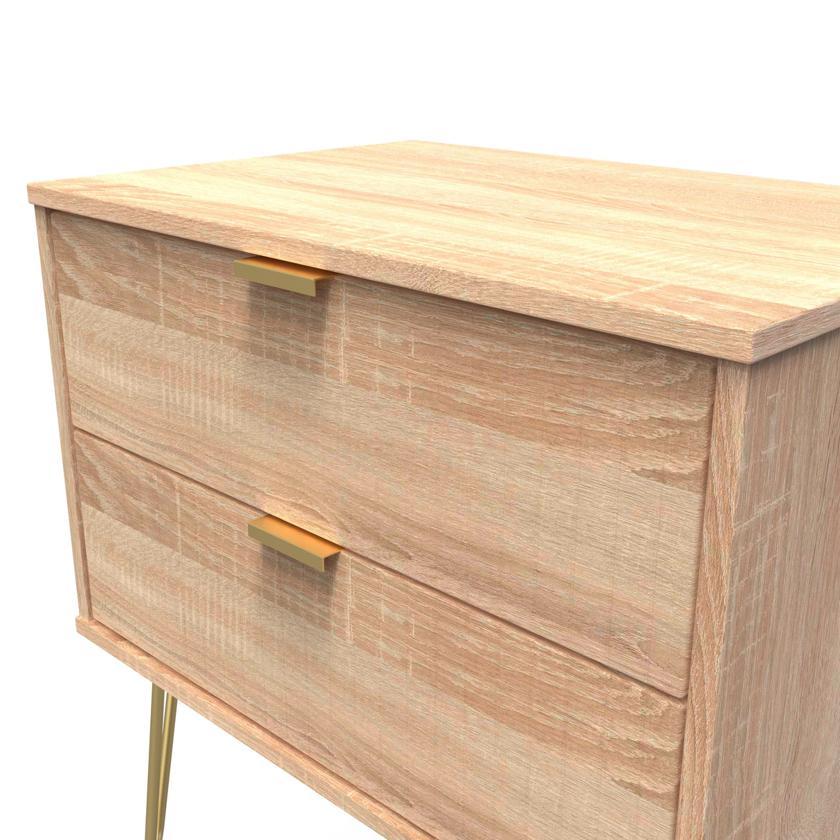 Linear 2 Drawer Midi Chest with Gold Hairpin Legs - Welcome Furniture