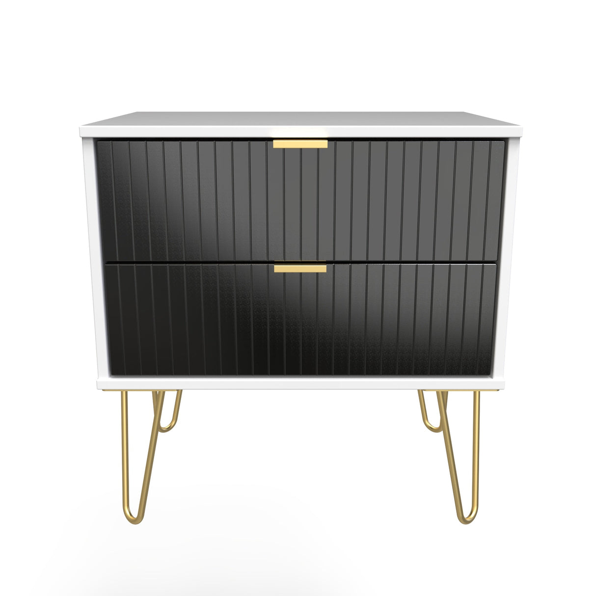 Linear 2 Drawer Midi Chest with Gold Hairpin Legs - Welcome Furniture