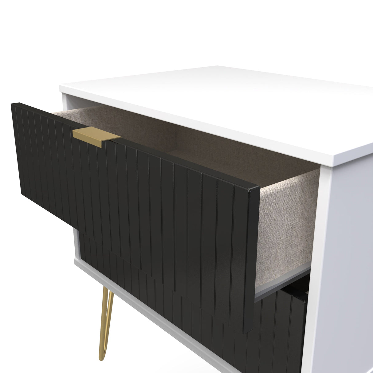 Linear 2 Drawer Midi Chest with Gold Hairpin Legs - Welcome Furniture