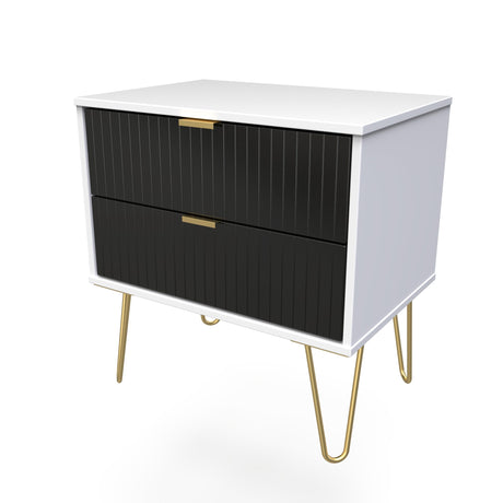 Linear 2 Drawer Midi Chest with Gold Hairpin Legs - Welcome Furniture