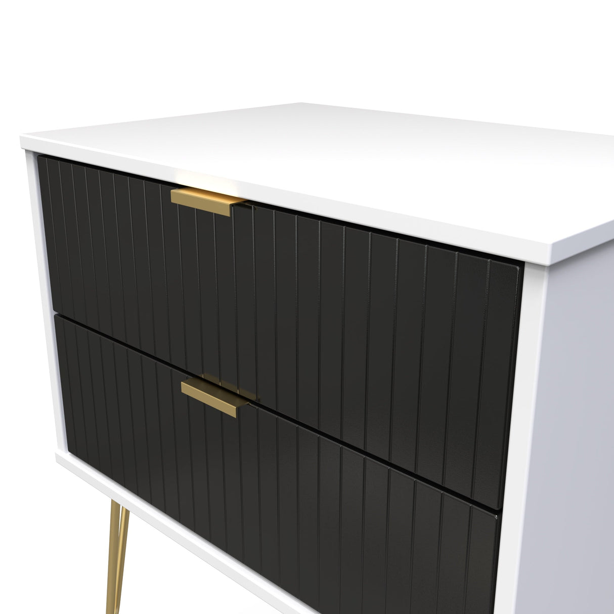 Linear 2 Drawer Midi Chest with Gold Hairpin Legs - Welcome Furniture