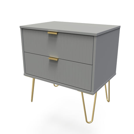 Linear 2 Drawer Midi Chest with Gold Hairpin Legs - Welcome Furniture
