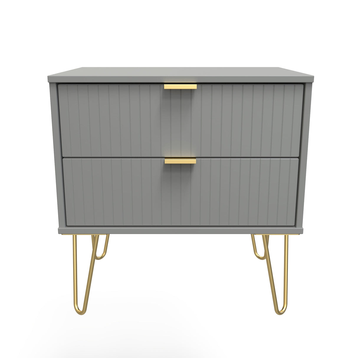 Linear 2 Drawer Midi Chest with Gold Hairpin Legs - Welcome Furniture