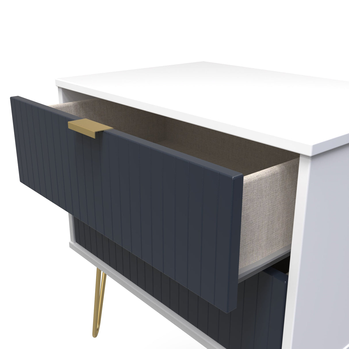 Linear 2 Drawer Midi Chest with Gold Hairpin Legs - Welcome Furniture