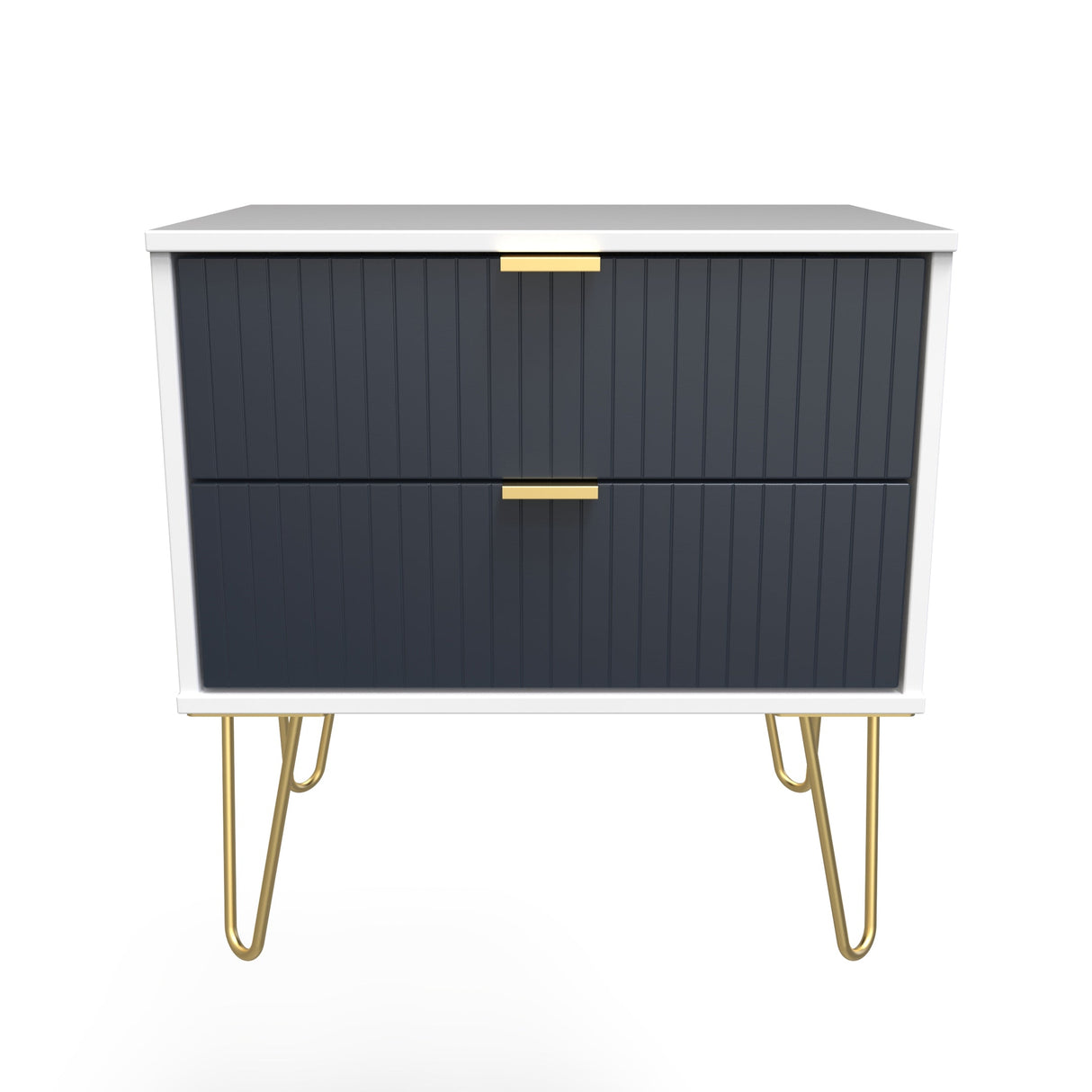 Linear 2 Drawer Midi Chest with Gold Hairpin Legs - Welcome Furniture