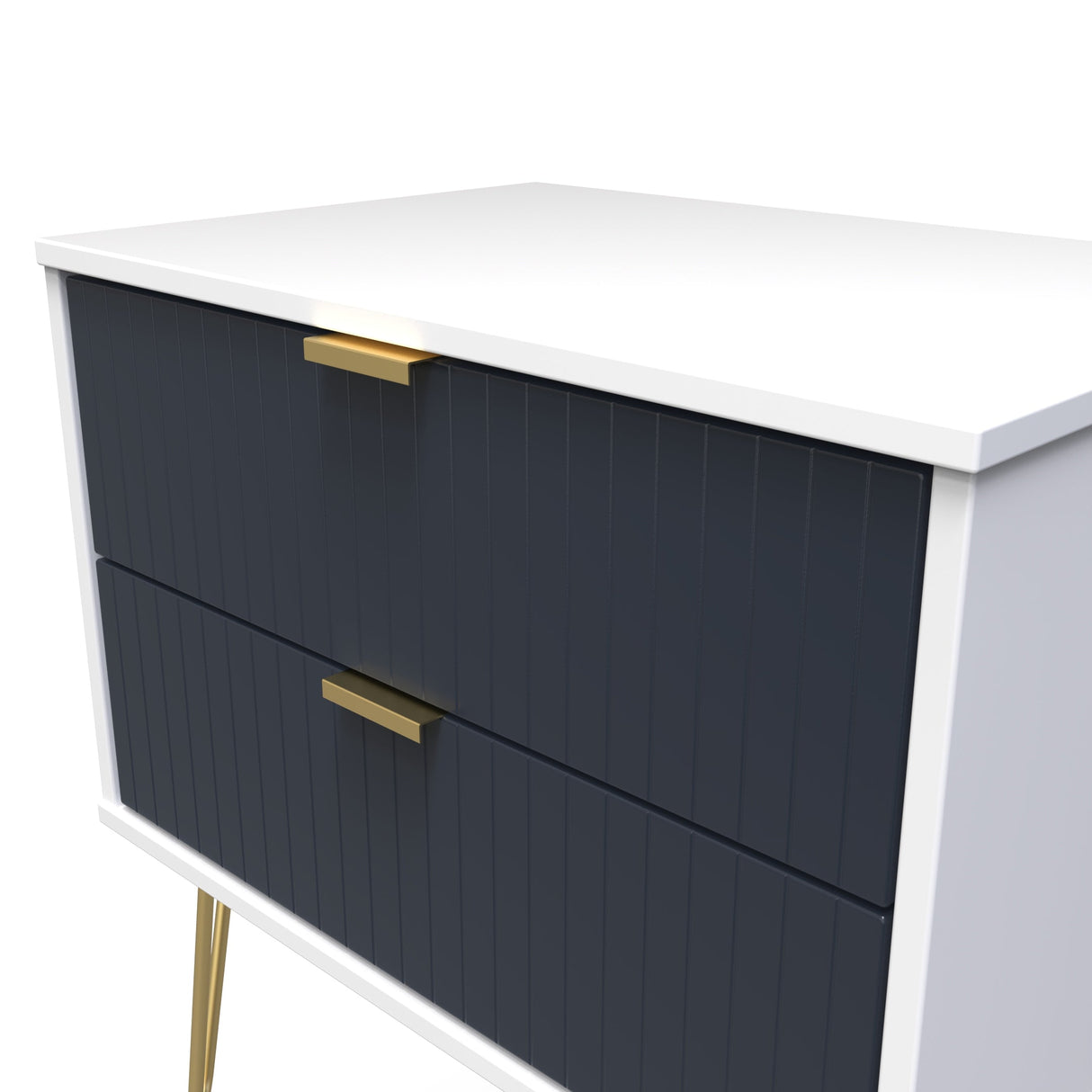 Linear 2 Drawer Midi Chest with Gold Hairpin Legs - Welcome Furniture