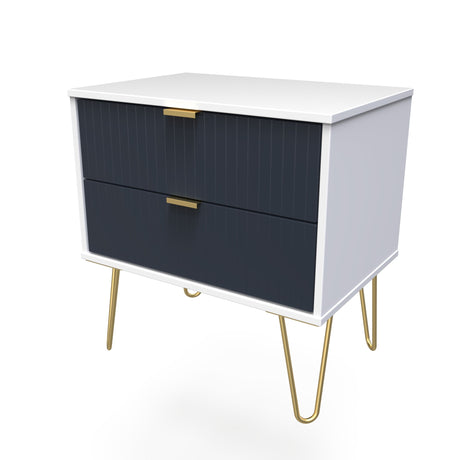 Linear 2 Drawer Midi Chest with Gold Hairpin Legs - Welcome Furniture