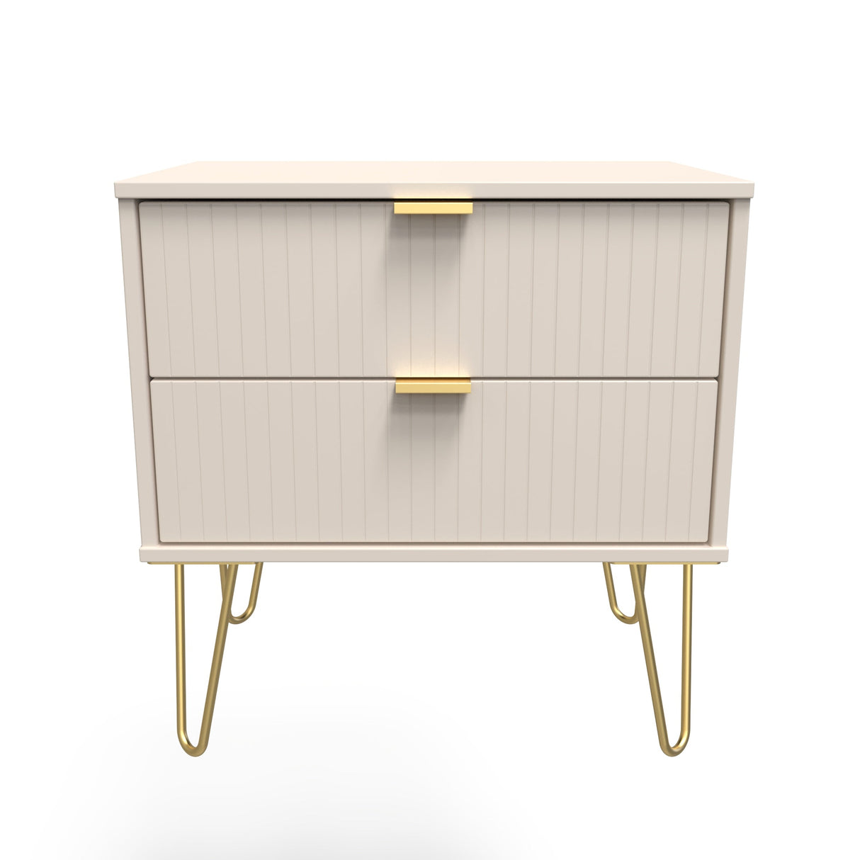 Linear 2 Drawer Midi Chest with Gold Hairpin Legs - Welcome Furniture