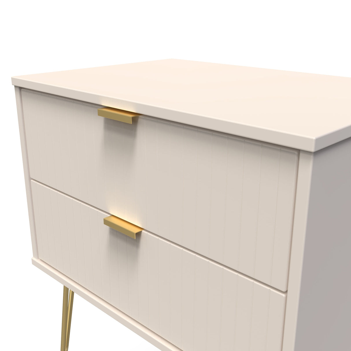 Linear 2 Drawer Midi Chest with Gold Hairpin Legs - Welcome Furniture