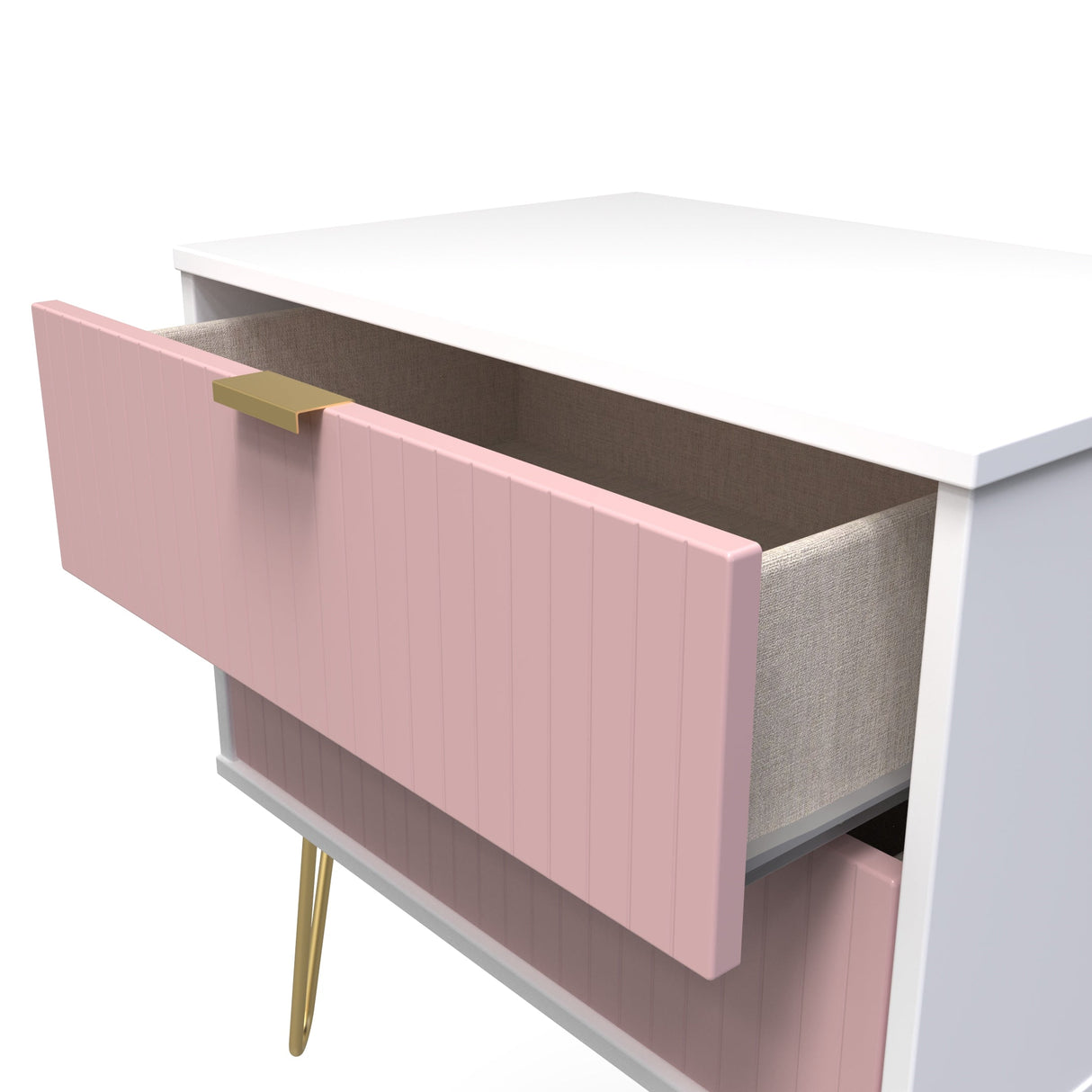 Linear 2 Drawer Midi Chest with Gold Hairpin Legs - Welcome Furniture