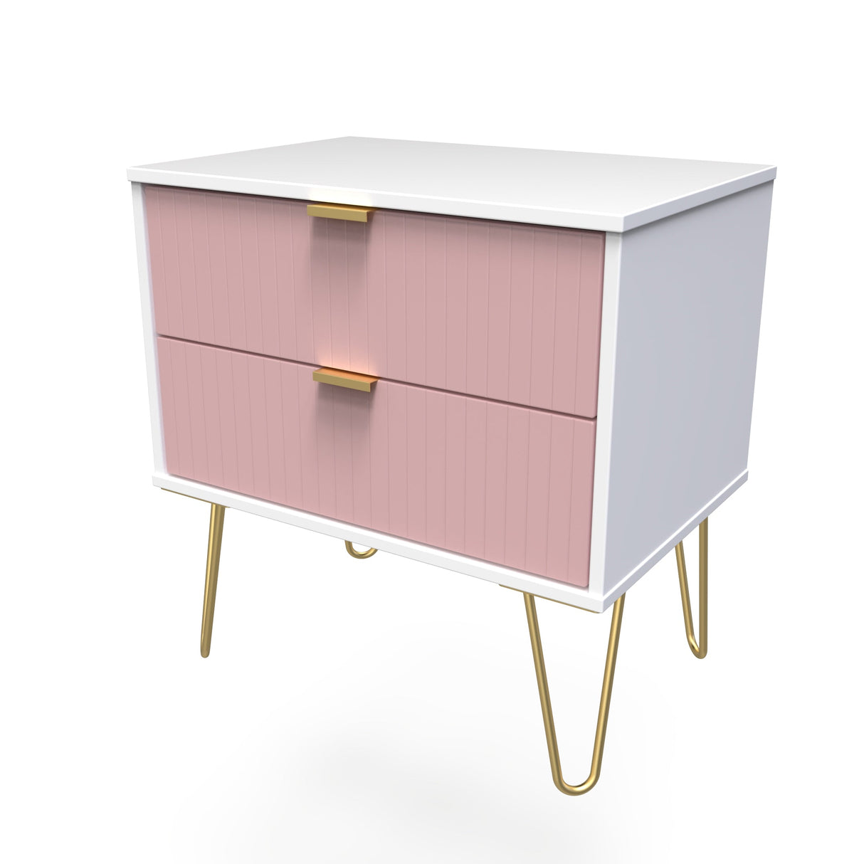 Linear 2 Drawer Midi Chest with Gold Hairpin Legs - Welcome Furniture