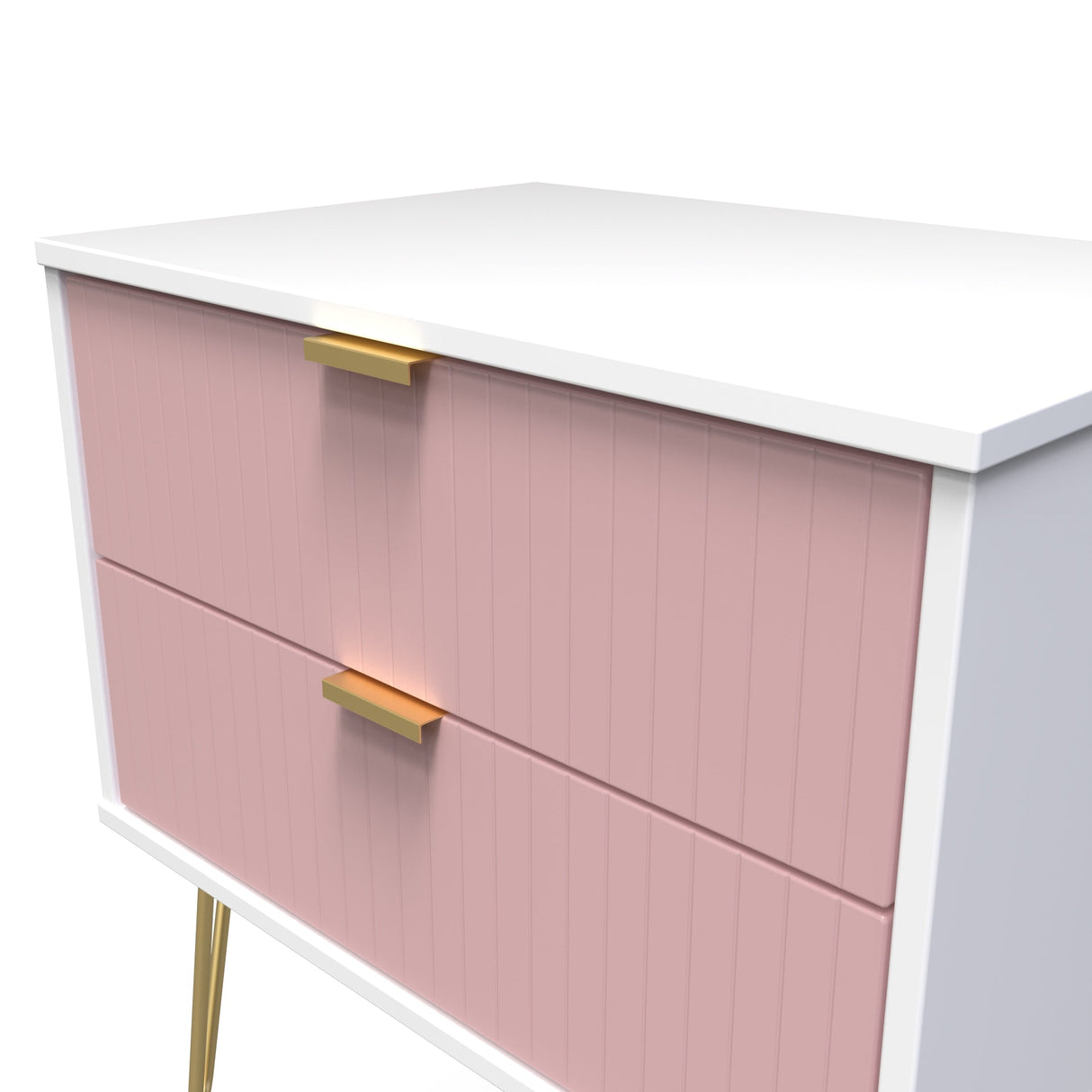Linear 2 Drawer Midi Chest with Gold Hairpin Legs - Welcome Furniture