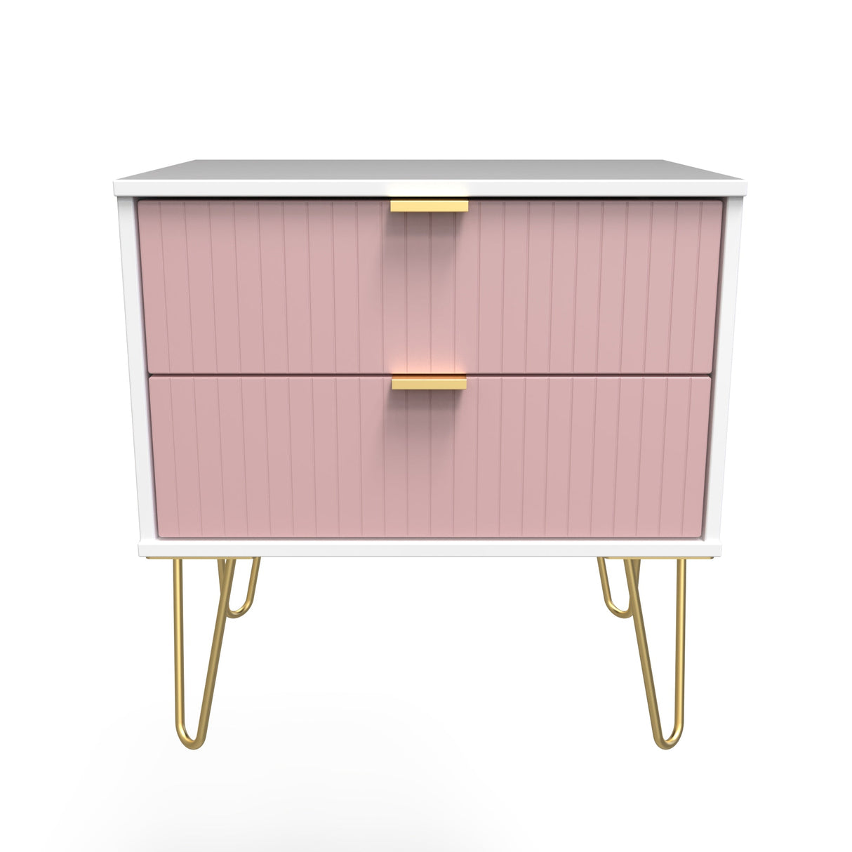 Linear 2 Drawer Midi Chest with Gold Hairpin Legs - Welcome Furniture