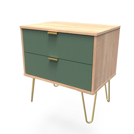 Linear 2 Drawer Midi Chest with Gold Hairpin Legs - Welcome Furniture