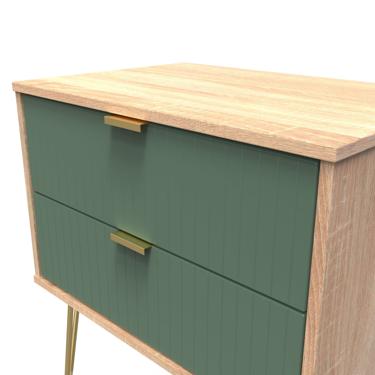 Linear 2 Drawer Midi Chest with Gold Hairpin Legs - Welcome Furniture