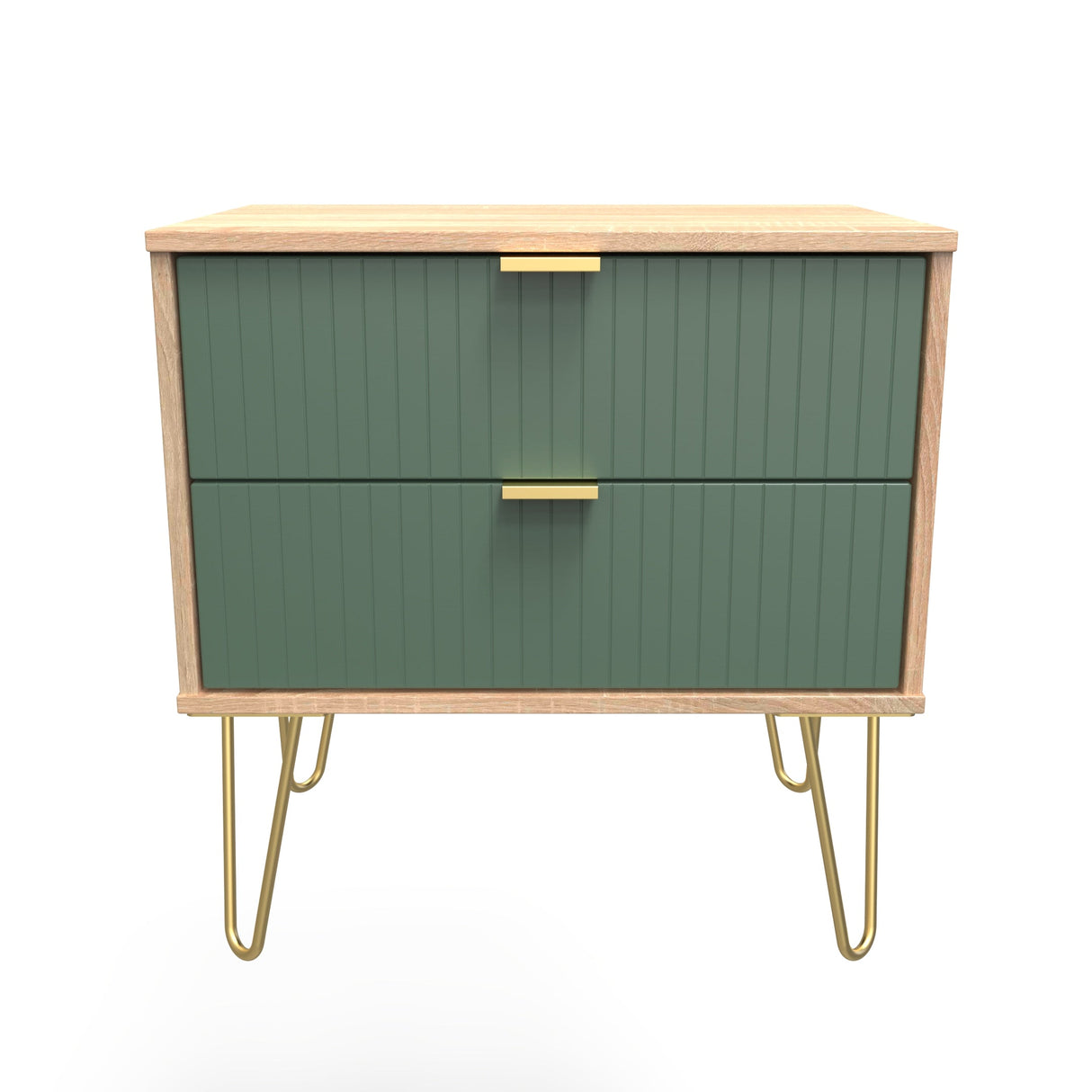 Linear 2 Drawer Midi Chest with Gold Hairpin Legs - Welcome Furniture