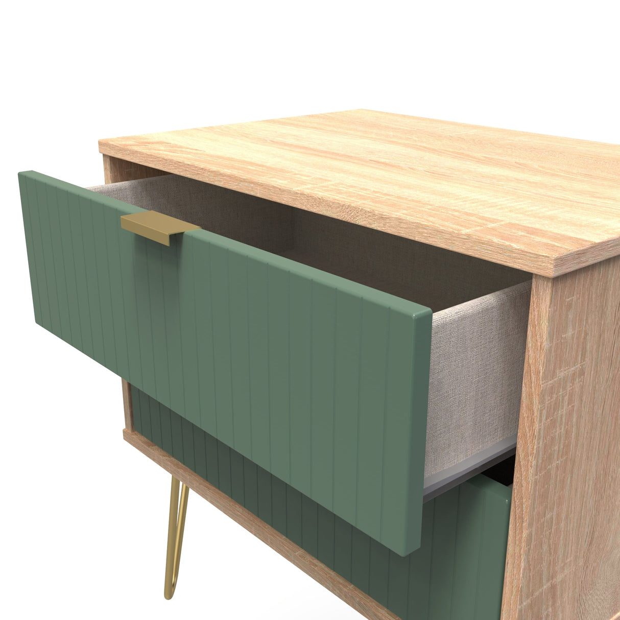 Linear 2 Drawer Midi Chest with Gold Hairpin Legs - Welcome Furniture