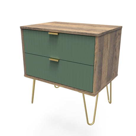 Linear 2 Drawer Midi Chest with Gold Hairpin Legs - Welcome Furniture