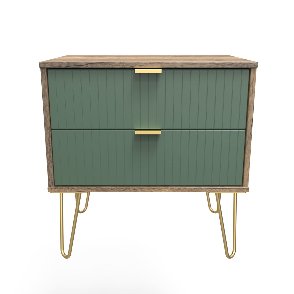 Linear 2 Drawer Midi Chest with Gold Hairpin Legs - Welcome Furniture