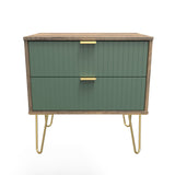 Linear 2 Drawer Midi Chest with Gold Hairpin Legs - Welcome Furniture