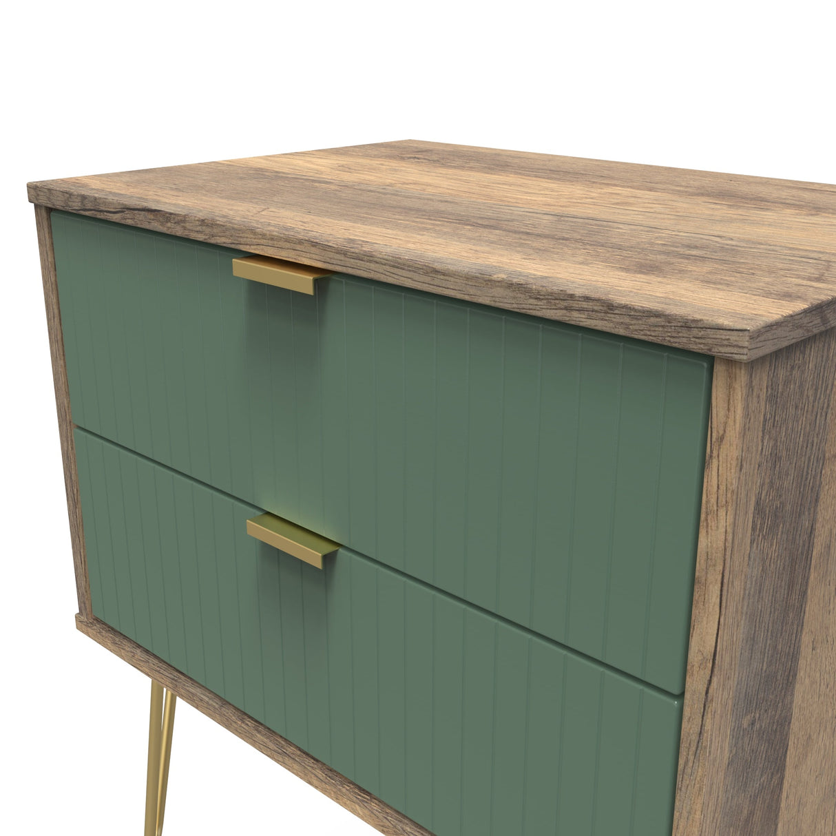 Linear 2 Drawer Midi Chest with Gold Hairpin Legs - Welcome Furniture