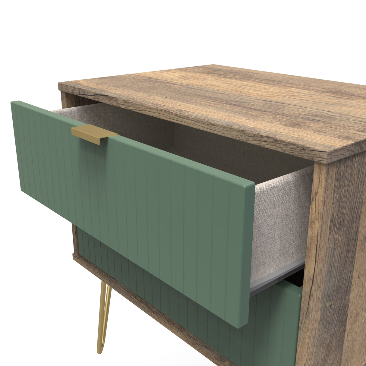 Linear 2 Drawer Midi Chest with Gold Hairpin Legs - Welcome Furniture