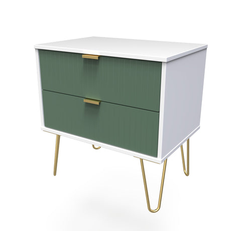 Linear 2 Drawer Midi Chest with Gold Hairpin Legs - Welcome Furniture