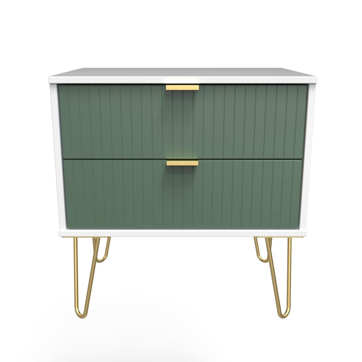 Linear 2 Drawer Midi Chest with Gold Hairpin Legs - Welcome Furniture