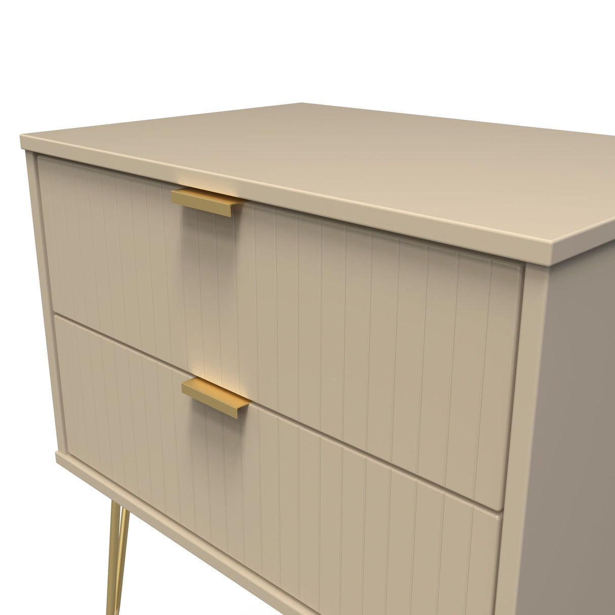 Linear 2 Drawer Midi Chest with Gold Hairpin Legs - Welcome Furniture
