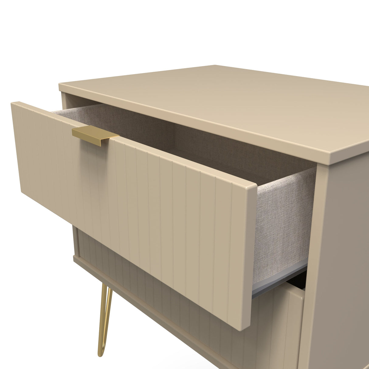 Linear 2 Drawer Midi Chest with Gold Hairpin Legs - Welcome Furniture