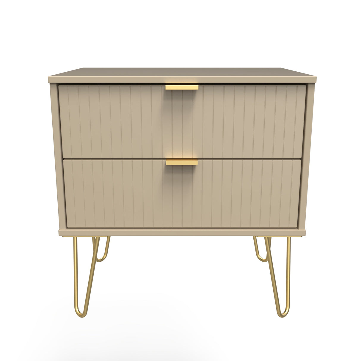 Linear 2 Drawer Midi Chest with Gold Hairpin Legs - Welcome Furniture