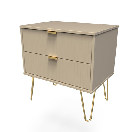 Linear 2 Drawer Midi Chest with Gold Hairpin Legs - Welcome Furniture