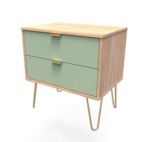 Linear 2 Drawer Midi Chest with Gold Hairpin Legs - Welcome Furniture