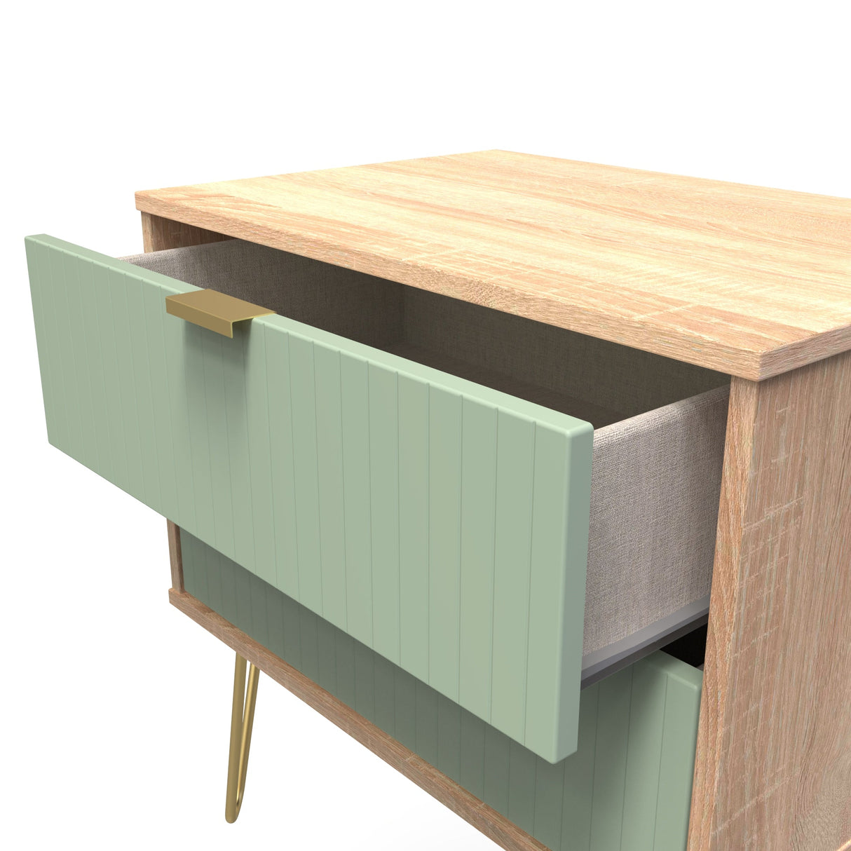 Linear 2 Drawer Midi Chest with Gold Hairpin Legs - Welcome Furniture