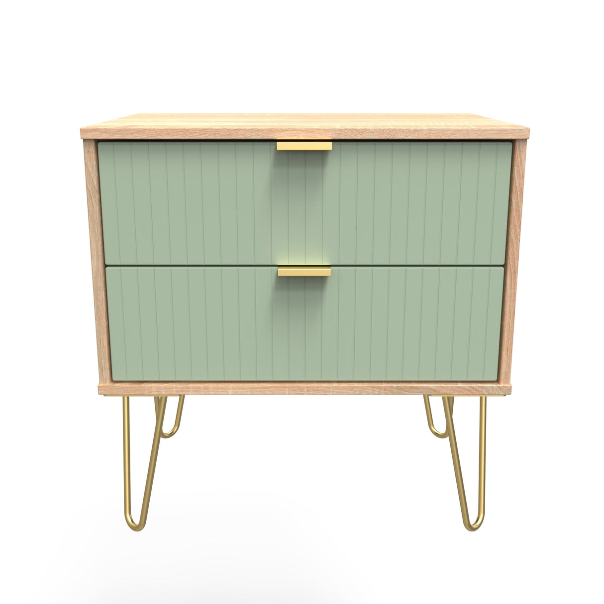 Linear 2 Drawer Midi Chest with Gold Hairpin Legs - Welcome Furniture