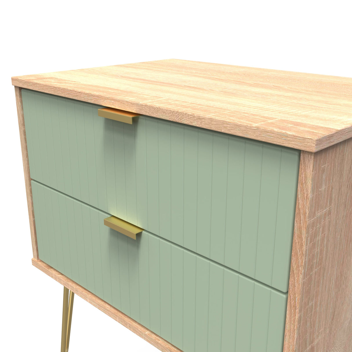 Linear 2 Drawer Midi Chest with Gold Hairpin Legs - Welcome Furniture