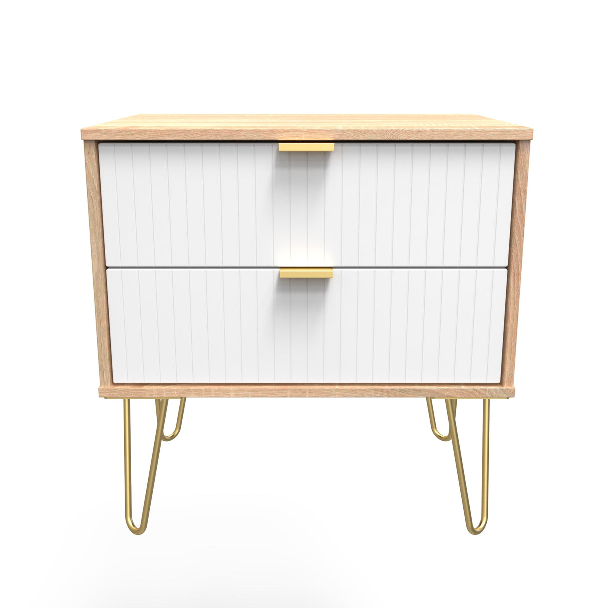 Linear 2 Drawer Midi Chest with Gold Hairpin Legs - Welcome Furniture