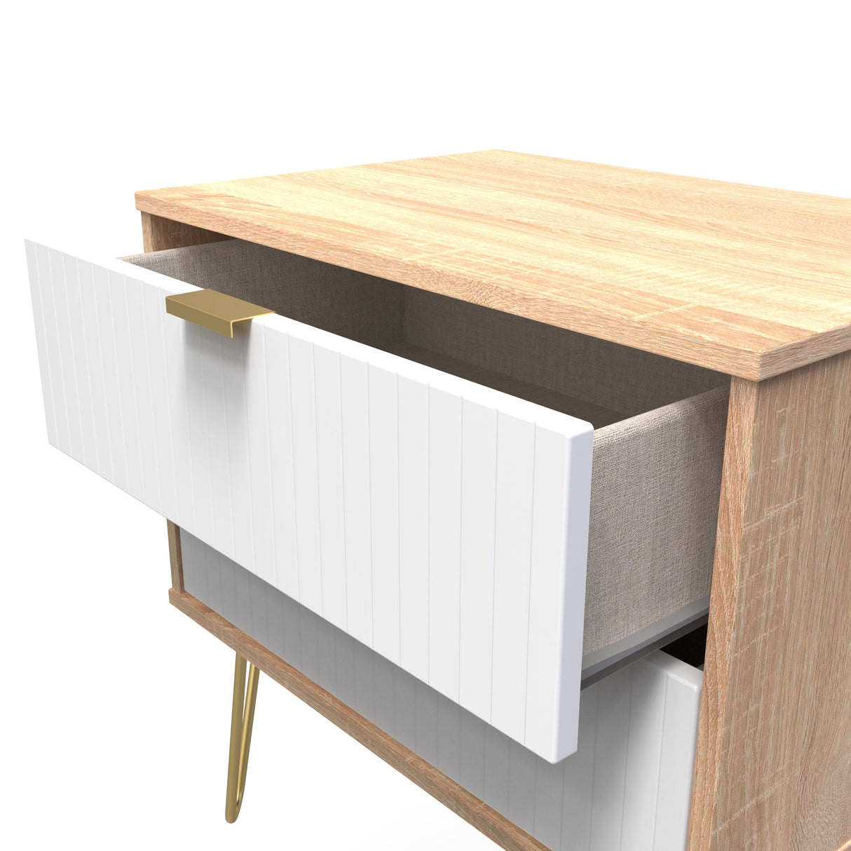 Linear 2 Drawer Midi Chest with Gold Hairpin Legs - Welcome Furniture